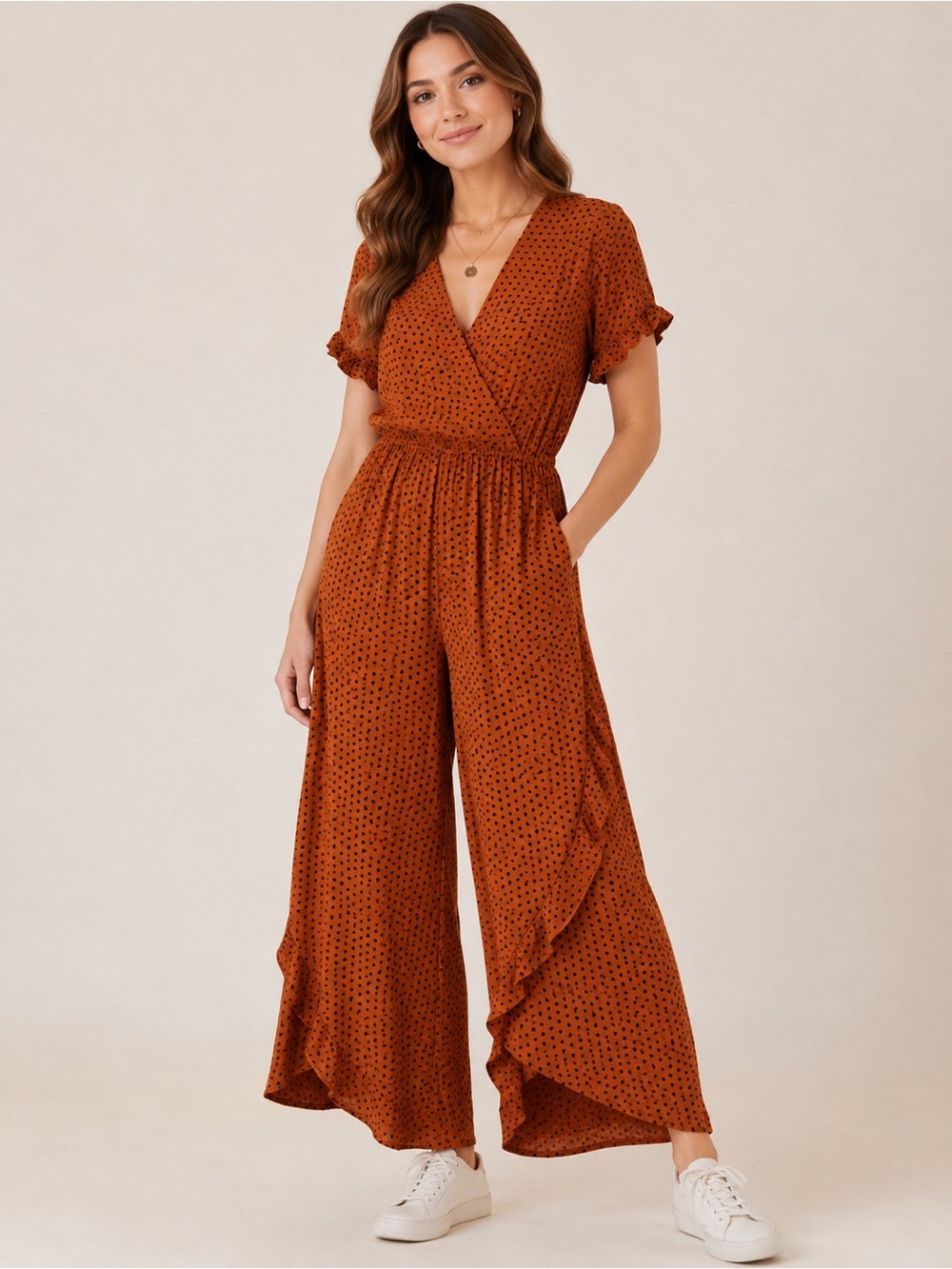 Xtraordinary Women’s Copper Polka Dot Wide Leg Jumpsuit Size S